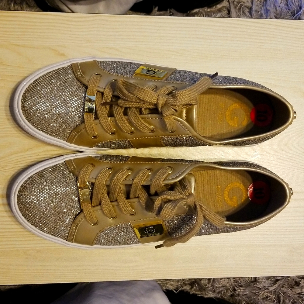 GBG-G by Guess sneakers. Size 10.  Gold and White Rhinestone earrings